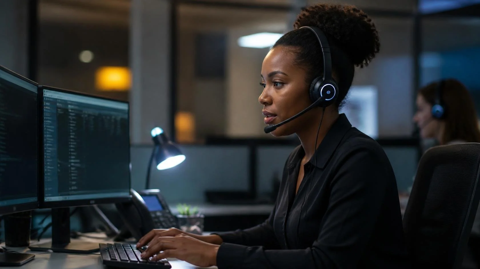 Live agent with a headset dispatching an after-hours HVAC service call