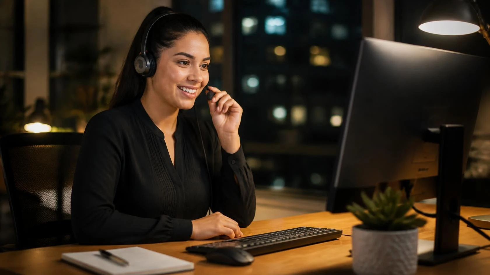 Answering service agent taking a Cleveland resident’s call at night